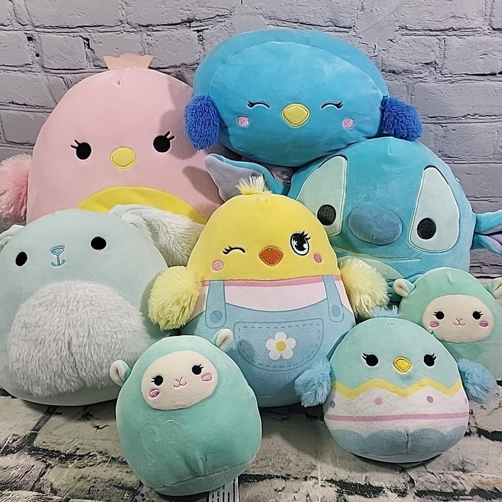 Squishmallows Easter Plush Large Lot Of 8‎ Spring Lambs Chicks Bunny Stitch